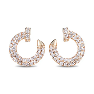 ต่างหูห่วงชุบทองคำสีกุหลาบประดับคริสตัลและเพชรเทียม ดีไซน์เรขาคณิต สำหรับผู้หญิง สวมใส่ได้ทุกวัน วัสดุโลหะผสมสังกะสี ตัวเรือนแบบ Channel Setting - Product Image 1