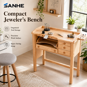 Banc de travail en bois massif SANHE pour la création de bijoux avec étau, taille et hauteur personnalisables pour les artisans, la production en série et la vente au détail - Product Image 2