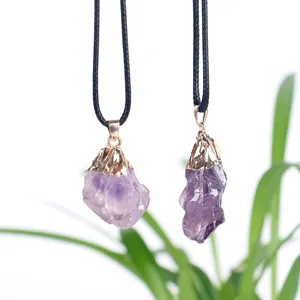 Natural Amethyst Rough Natural Gold Electroplated Cap Gemstone Pendant Gemstone Pendant Charm For Gift