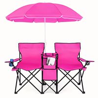 Ensemble de chaises pliantes doubles en acier allié avec table parapluie et glacière pour les sorties à la plage et le camping
