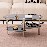 Table basse ovale moderne en verre noir avec pieds en acier inoxydable, étagère de rangement à 3 niveaux pour le salon, décoration de meubles de maison