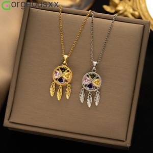[Gorgeousxx] Collar con Colgante de Trébol de la Suerte Único, Cadena de Acero de Titanio para Mujer, Joyería con Atrapasueños - Product Image 1