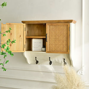 Solid <b>Wood</b> Farmhouse Entry Living Room Accent <b>Storage</b> Wall Hanging Cabinet with Hook - Product Image 2