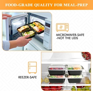 Conteneurs <span class=keywords><strong>de</strong></span> préparation <span class=keywords><strong>de</strong></span> repas à 3 compartiments en plastique jetable avec couvercles - Product Image 4