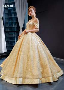 Jancember RSM66938 Golden High Quality Ball Gown Vestidos de noche con apliques de novia elegantes de lujo - Product Image 2