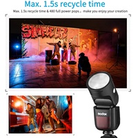 Godox TTL Li-ion lampu kilat kamera, Kit lampu kilat kamera kepala bulat V1 C/N/S/F/O/P Untuk kamera