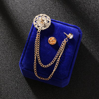 Broche de Costume Classique Homme, Couronne Croix Ailes en Alliage, avec Chaîne et Diamants, pour Accessoires Masculins