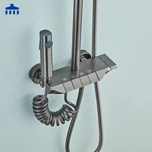 ZEPENG Современная алюминиевая душевая система с 4 функциями, настенная, в стиле «Пианино», цвет серый металлик, с эффектом тропического дождя - Product Image 4