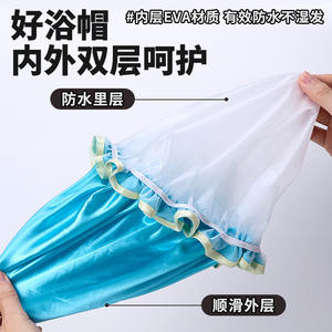 Gorro de ducha de satén Lmltop para mujer, protector de cabello impermeable de doble capa, color beige y azul, paquete individual, uso sanitario - Product Image 4