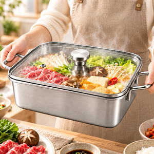 Olla Cuadrada Multiusos de Acero Inoxidable 304, Gran Capacidad, <span class=keywords><strong>para</strong></span> Pescado a <span class=keywords><strong>la</strong></span> Parrilla, Hot Pot, Sartén Seca, Estilo Japonés, con <span class=keywords><strong>Tapa</strong></span> - Product Image 5