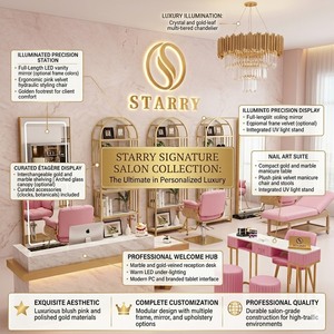Juego de Muebles de Salón de Belleza Modernos, Duraderos y de Lujo en Oro Rosa con Espejo LED y Estaciones de Trabajo para Estilistas - Product Image 6