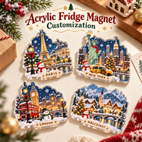 Aimants de réfrigérateur en acrylique personnalisés pour Noël, design souvenir de ville de Noël, vente en gros, fabricant OEM, fournisseur d'usine, cadeaux de fêtes