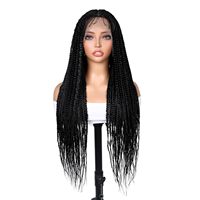 Perruque Full Lace Box Braid avec Baby Hair, Pré-épilée, Sans Nœuds, Raie Carrée Frontale, Faite à la Main, Coiffure Naturelle pour Femmes Noires