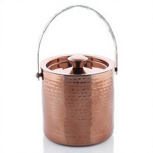 Seau à champagne vintage en acier inoxydable à double paroi avec barre plaquée cuivre Accessoires de fête Seau à vin Couleur argent - Product Image 1