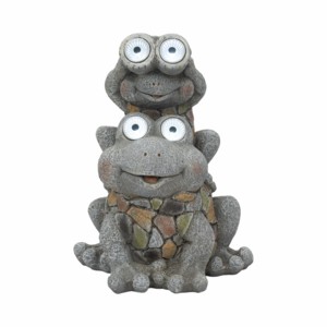 Statue de grenouilles chevauchant un cochon, yeux solaires, aspect pierre, ornement de jardin, décoration extérieure, porche avant, patio - Product Image 2