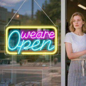Enseigne néon LED dimmable en acrylique « Nous sommes ouverts » – Décoration publicitaire pour café, boulangerie, commerce de détail, restaurant - Product Image 4