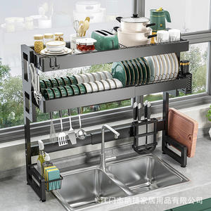 Estante de almacenamiento para fregadero de cocina Najie, escurridor de platos multiusos para encimera con ganchos colgantes y soporte para cubiertos para platos y tazones - Product Image 3