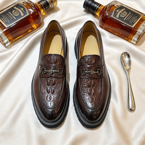 Mocassins pour hommes de qualité supérieure, marron, à semelle épaisse, effet croco, avec mors de cheval, respirants, à enfiler - Product Image 4