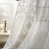 Tissu de rideau transparent brodé 100% polyester, voile floral européen blanc pour salon, chambre à coucher, fenêtre
