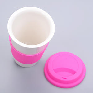 Seaygift Doppia Parete Pianura Bianco Personalizzato logo Decal 11oz <span class=keywords><strong>Porcellana</strong></span> di Ceramica Asporto Tazza di Viaggio Tazze di Caffè Con Silicone coperchio - Product Image 4