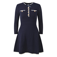 Robe élégante en tricot à col rond et manches trois quarts, coupe ajustée, taille haute, mini-robe trapèze pour femme, vêtements décontractés d'été pour femme