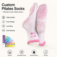 Chaussettes de yoga et de pilates pour femmes, en coton respirant, avec logo personnalisé de haute qualité, bordure à volants, broderie, antidérapantes, pour le fitness