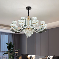 Lampu Gantung Kristal LED Mewah Modern Warna Hitam, Tinggi Dapat Disesuaikan, Dapat Diredupkan, untuk Villa, Ruang Tamu, Hotel, Aula