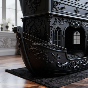 Cama para Mascotas <span class=keywords><strong>de</strong></span> Lujo OE-FASHION, Estilo Gótico, Negra, <span class=keywords><strong>de</strong></span> Madera Maciza, con Forma <span class=keywords><strong>de</strong></span> Bote, con Cajones <span class=keywords><strong>de</strong></span> Almacenamiento - Product Image 3