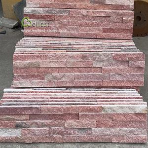 Panneau <span class=keywords><strong>de</strong></span> <span class=keywords><strong>pierre</strong></span> naturelle en quartzite rose, <span class=keywords><strong>pierre</strong></span> fendue, <span class=keywords><strong>pierre</strong></span> empilée pour revêtement mural - Product Image 1