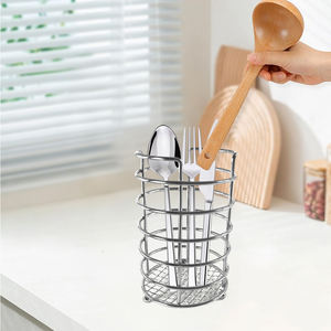 Vente chaude en acier inoxydable porte-ustensiles de cuisine fil métallique Chrome rond <span class=keywords><strong>couverts</strong></span> Caddy organisateur - Product Image 4