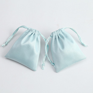 Light Blue Velvet Drawstring Bags For <b>Jewelry</b> <b>Packaging</b> Rectangular Shape With Heat Transfer Printing Custom Logo Option - Product Image 1
