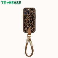 Étui de téléphone portable personnalisé OEM en TPU à imprimé léopard, antichoc, avec cordon de poignet, étuis de protection pour iPhone, fournisseur en gros