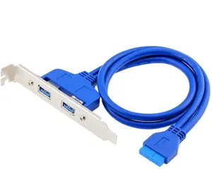 50cm Blue dual USB 3.0 2 ports A female Rear Panel Expansion Bracket To 20 Pin Motherboard Header Cable