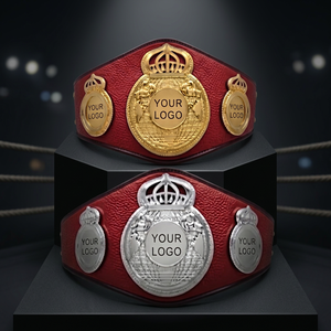 Ceinture de championnat de boxe personnalisée, or, argent, métal, ceinture de titre d'arts martiaux, cuir PU rouge, unisexe, durable - Product Image 2
