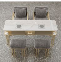 Nouvelle table de manucure de luxe moderne 2025 pour deux personnes, équipement de salon de manucure, table de salon en acier inoxydable avec plateau en marbre, mobilier de studio