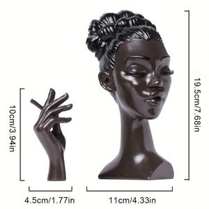 Set de Figuras Artísticas de Resina: Busto de Mujer Africana y Mano - Adorno Decorativo para Mesa con Temática Budista y Angelical - Product Image 5