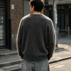Suéter de Punto Afelpado con Logo Personalizado a la Moda de Mohair, Pulóver de Mohair con Jacquard de Letras para Hombre, Suéter de Punto Urbano para Hombre - Product Image 3