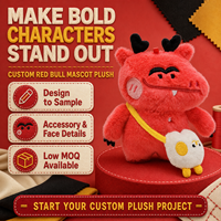 Peluche personnalisée en forme de bœuf cornu rouge OEM/ODM avec sac bandoulière blanc à motif de personnage