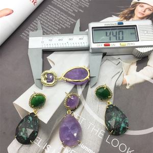 Оптовая цена модные 2025 18k позолоченные латунные крепления с драгоценным камнем женские ювелирные изделия серьги - Product Image 5