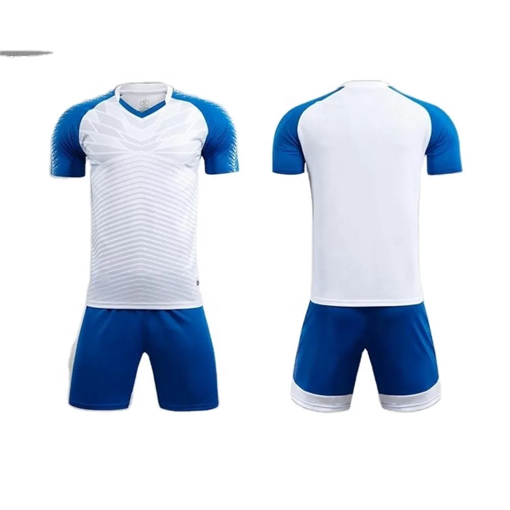 Großhandel Custom High Quality Futebol Uniforme Futbol Azul Y Blanco Blank Blau Sublimation Fußball Trikot Shirts Set