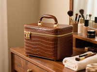 Fabricant d'étui de train de maquillage de voyage en similicuir végétalien de qualité supérieure personnalisé Boîte de toilette Trousse de cosmétique Pochette d'organisation avec poignée