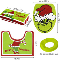 Ensemble de décoration de salle de bain de Noël, housse de siège de toilette festive avec couvercle et tapis de sol pour décorations de vacances