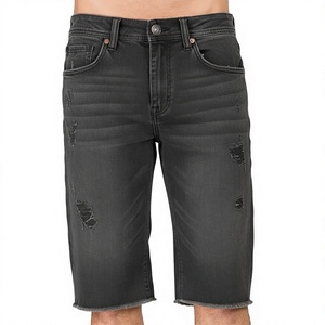 Men's Distressed <b>Black</b> 100% Cotton Denim <b>Shorts</b> Straight Leg Ripped Mid Waist Hip Hop Embroidery Casual Summer Wear Streetwear - Product Image 1