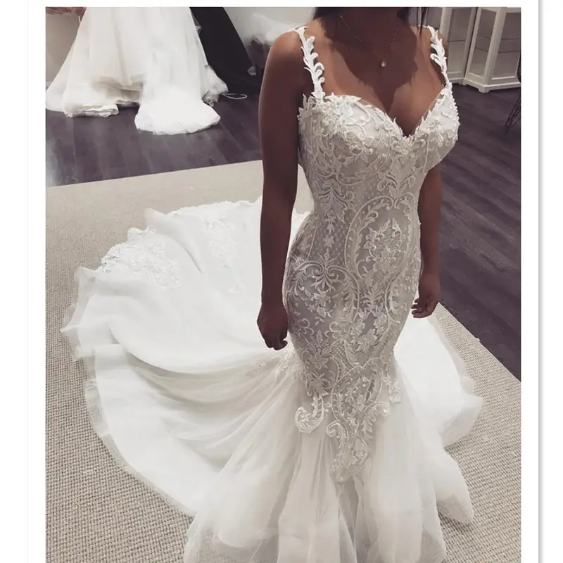Elegant Lace Mermaid Wedding Dresses Strap Sleeveless Sweet Heart Classic Wedding Gowns Trumpet Bridal Dresses