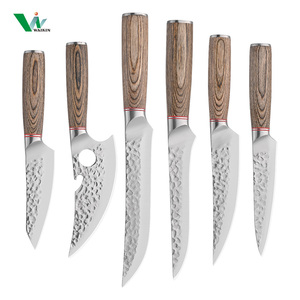 Bộ dao bếp thủ công 6 món bằng thép không gỉ 4Cr13, cán gỗ Pakkawood, kèm hộp quà tặng - Kiritsuke, Chef, Santoku, Butcher - Product Image 2