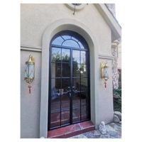 Fenêtre arquée en aluminium de style français, design grille vintage, revêtement noir, fenêtre à battant arquée pour maison de style occidental