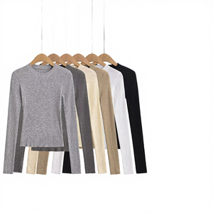 CNSHELL Haut à manches longues en jersey de base décontracté à col rond, coupe ajustée, respirant, doux, extensible, uni, en polyester - Product Image 4