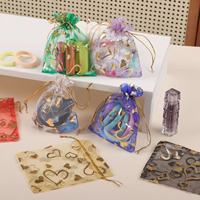 Kantong Serut Organza Motif Bunga Mawar Berlapis Emas untuk Kemasan Permen Pernikahan, Dekorasi, Model 002, Logo Custom, Cina