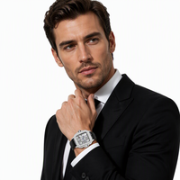 Montre-bracelet squelette Hip Hop pour homme en gros, avec Moissanite de qualité VVS, cristal saphir, mouvement à quartz suisse, logo personnalisé
