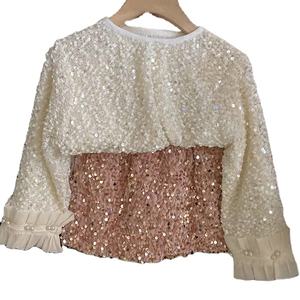 Nouvelle manchette de Style de fête élégante perlée <span class=keywords><strong>jupe</strong></span> à paillettes rose doux ensemble de vêtements pour filles pour enfants tenue - Product Image 1